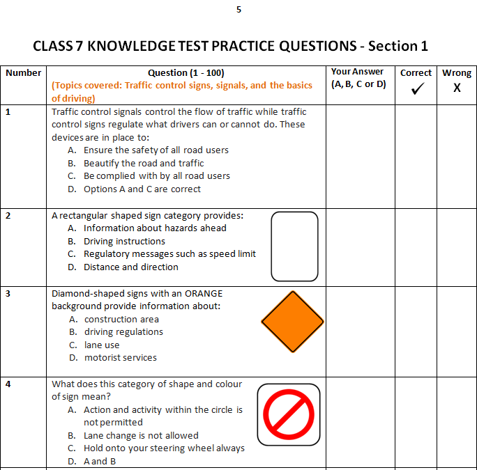 Alberta Driver’s Knowledge Test (Class 7 Learner's License) Practice W ...