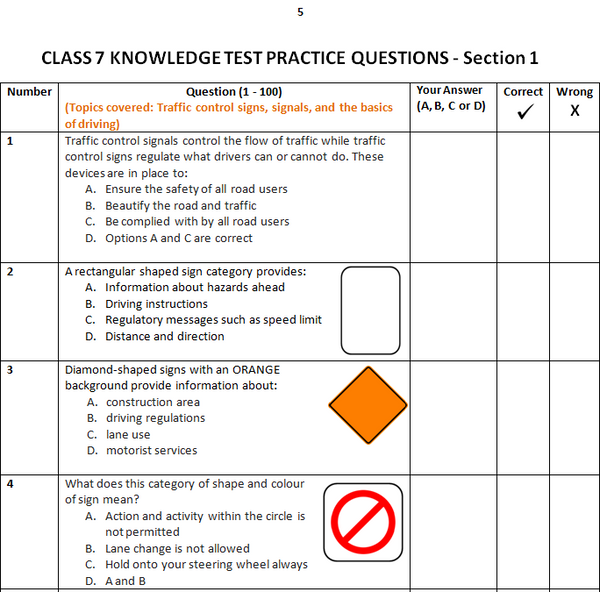 Alberta  Driver’s Knowledge Test (Class 7 Learner's License) Practice Workbook 250 Questions & Answers (NEW) Well Organised and Easy to Navigate Content