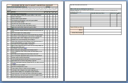 Child Care Centre Health and Safety Inspection Checklist