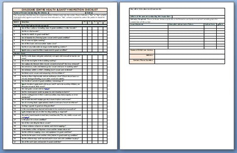 Child Care Centre Health and Safety Inspection Checklist