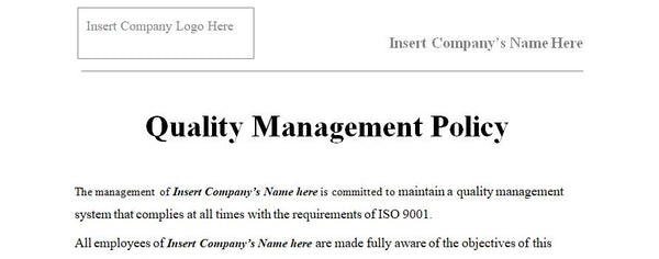 Company Quality Management Policy