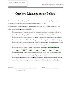 Company Quality Management Policy