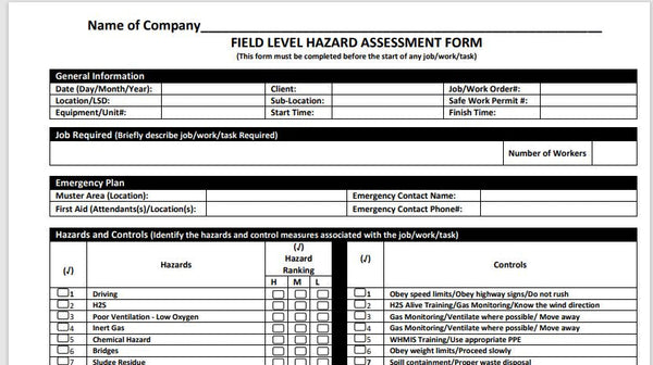 One-Page Field Level Hazard Assessment Checklist