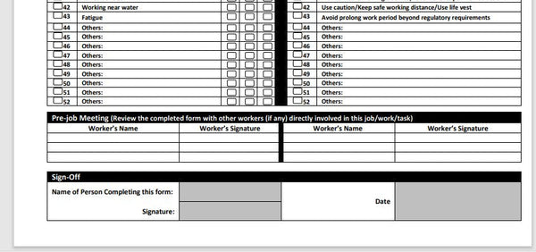 One-Page Field Level Hazard Assessment Checklist