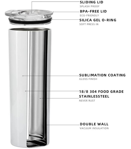 Customized Skinny Tumbler With Straw
